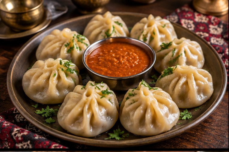 Steamed momo dumplings