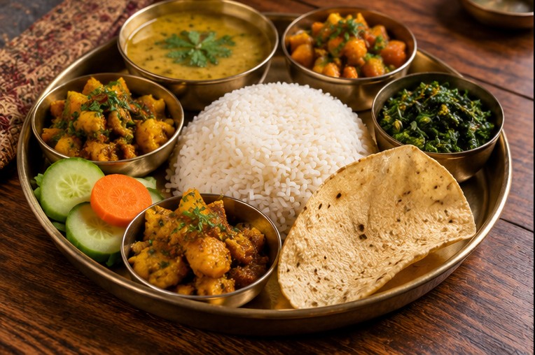Traditional Nepali thali meal